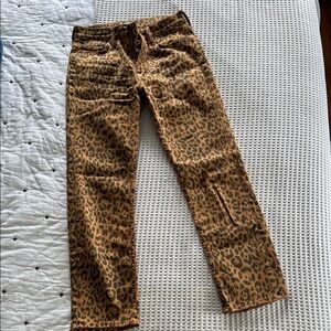 MOTHER Leopard Print Straight Leg Jeans - Brown